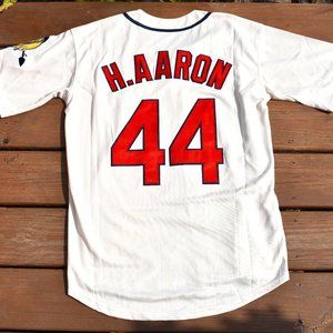 New! Hank Aaron Atlanta Milwaukee Braves Cream Baseball Jersey Adult Men's Sizes